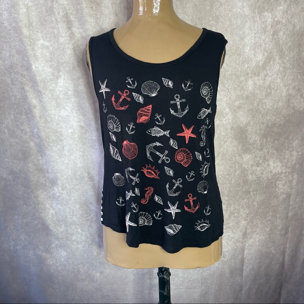 Epilogue Black & White Nautical Themed Tank Top Size Large
